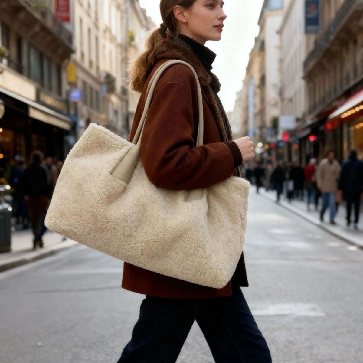 

2026 New Trend Winter Lamb Wool Rest Handbag Large Capacity Tote Wool Cute Plush Women's Bag