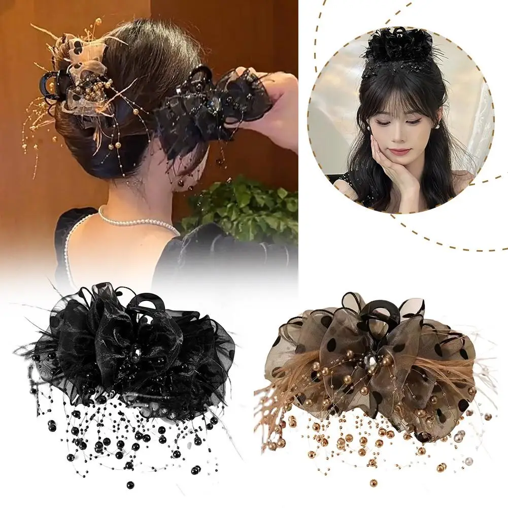 Feminino de luxo novo cabelo headwear acessórios contas borlas tubarão festa feminino imperamento clipes 2025 garra aniversário cabelo y7p7