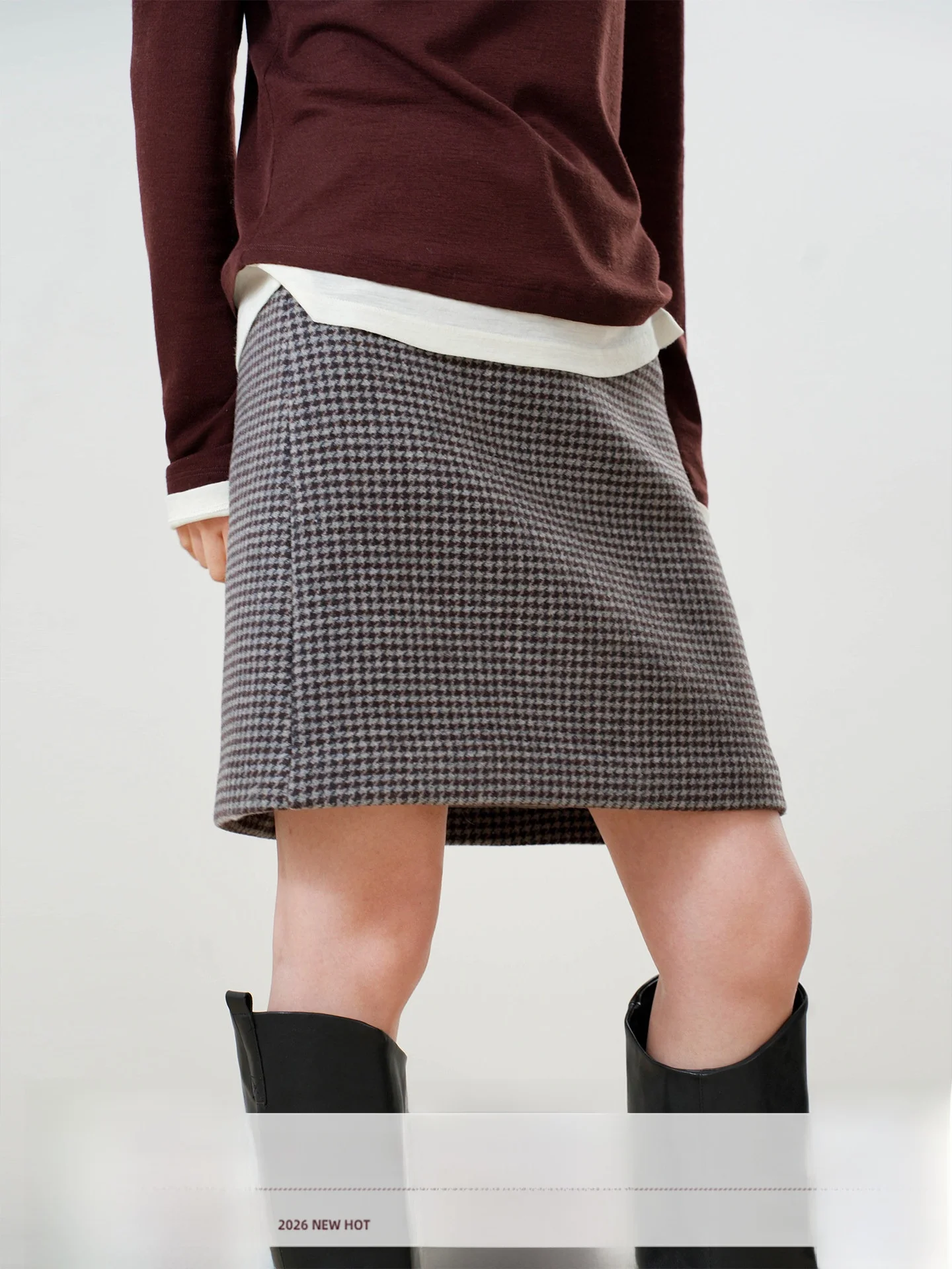 

New 5 mat Australian Wool Airy A-Line Skirt Vintage Plaid Commute Ci Women's Stand Fit Winter Season