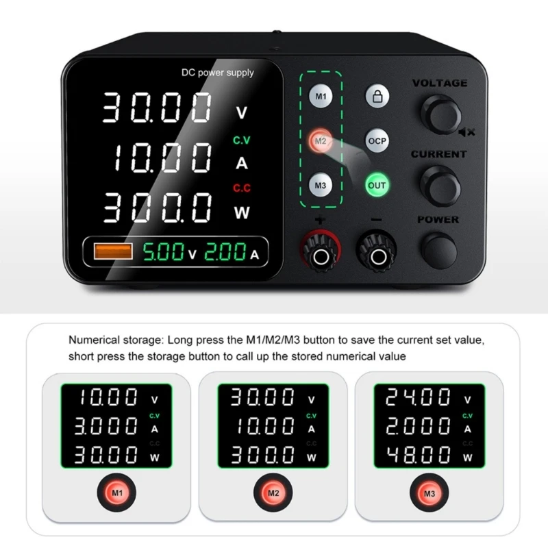 

High Precisions 4Digit Display Adjustable Power Supply with Encoders Storage and Locking UK Plug