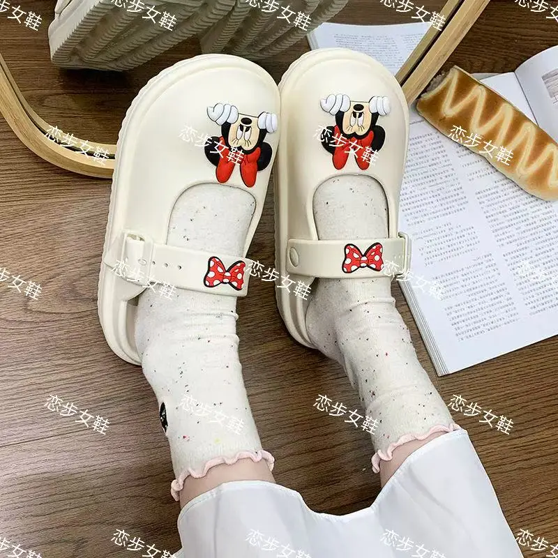 

real pictures 2025 New summer Minnie Mouse black white brown Female lovely Students Soft Girl women slippers girls sandals