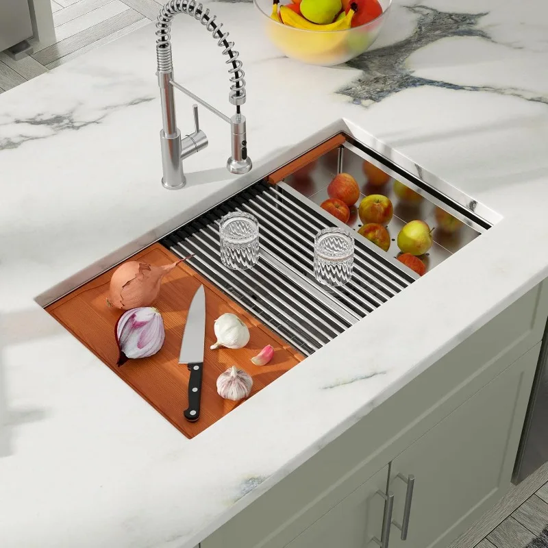 Dcolora 36Inch Large Double Bowl Low-Divide Kitchen Sink Undermount 16 Gauge Stainless Steel 60/40 Split Workstation,36"x19"x10"