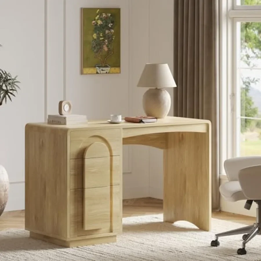 47 Home Office Desk with 3 Drawers, Executive Style: Wood-Grain Finish, Black, Spacious Work Surface Ample Storage