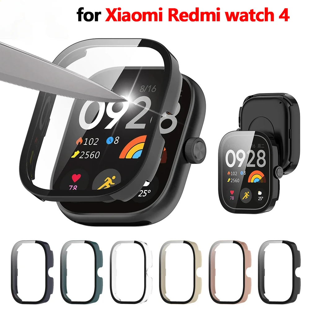 PC Case+Glass for Xiaomi Redmi Watch 4 Tempered Glass Anti-scratch Film Bumper Protective Cover hard shell Screen Protector case