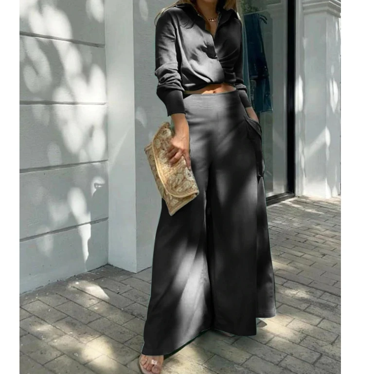 Two Piece Set Women Vintage Boho Print Shirt Commuter Wide Leg Pants Summer Casual Loose Suits Work Streetwear Y2k 2023 Outfits