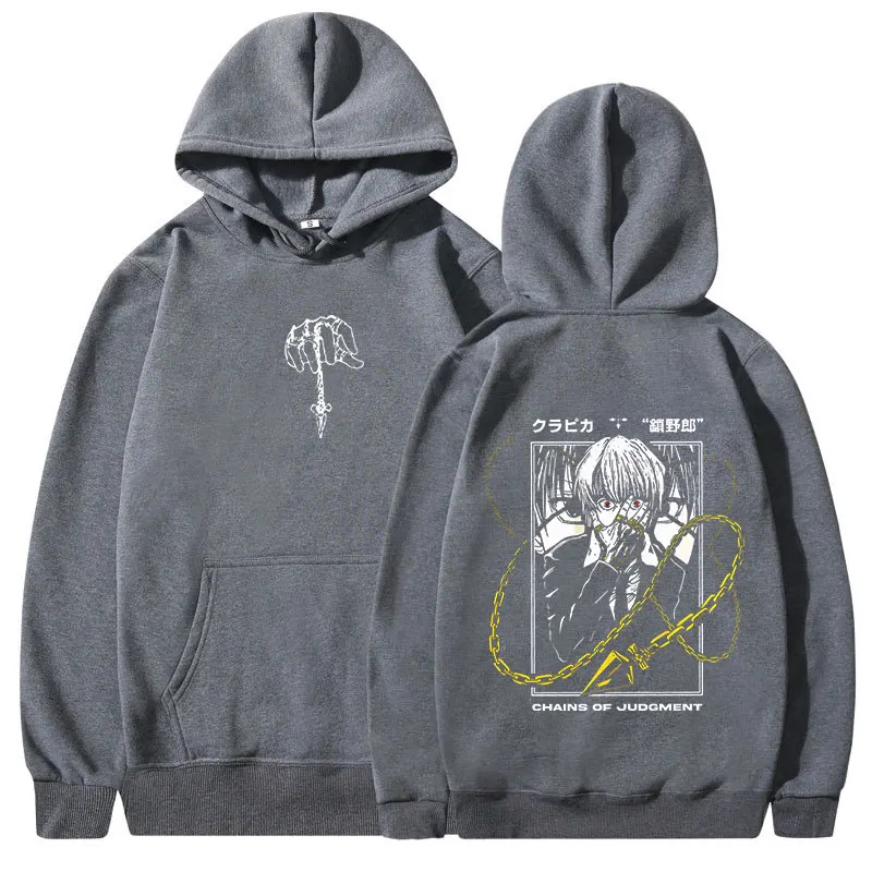 2026 Men Anime Hunter X Hunter Fleece Hoodie Sweatshirt Manga Print Pullover Streetwear Long Sleeve Casual Winter Hooded Tops