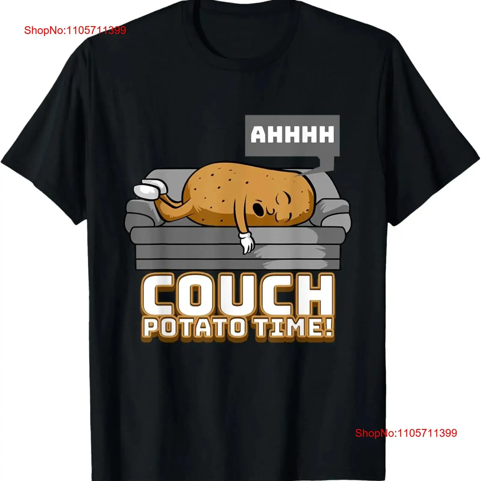 Ahhh Couch Potato Time Funny TV Sofa Food Humor T Shirt long or short sleeves vintage Washed Versatile Stretched Slightly