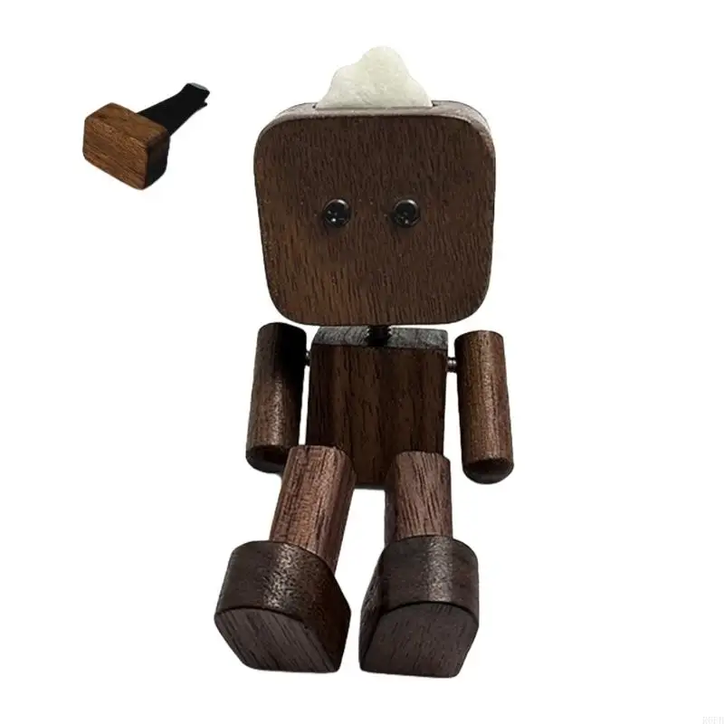 Handcrafted Wooden Robot Dashboard Ornament With Base For Car Dynamic Moving Limbs Car Interior Decors R6FB