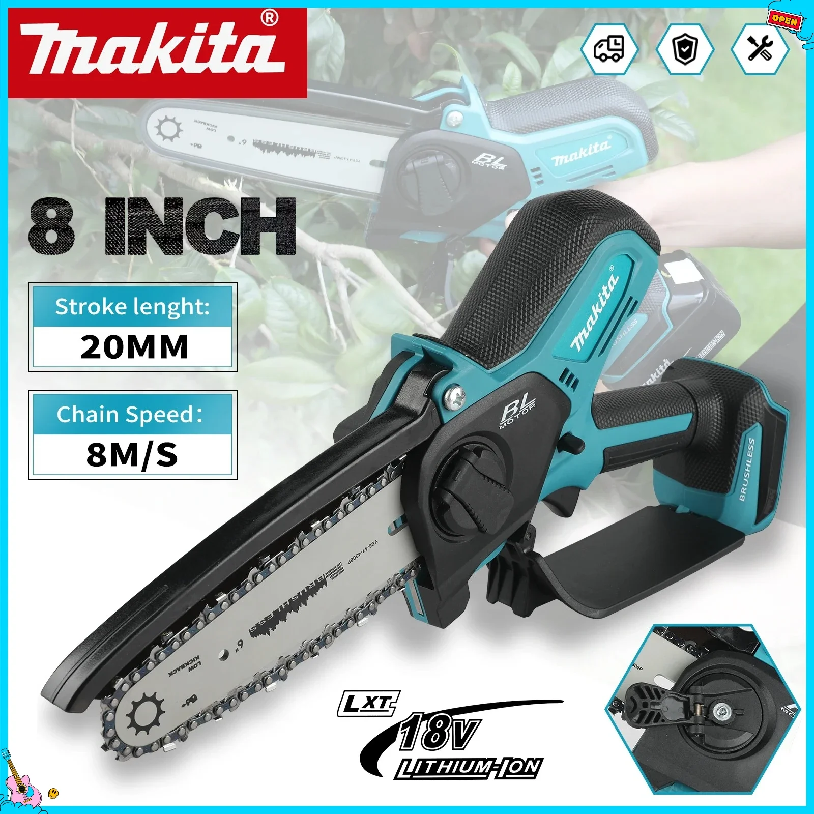 

Цепная пила Makita, электрическая пила, ручная портативная бензопила для лесозаготовок по дереву, садовая обрезка древесины, электроинструмент, аккумулятор 18 В