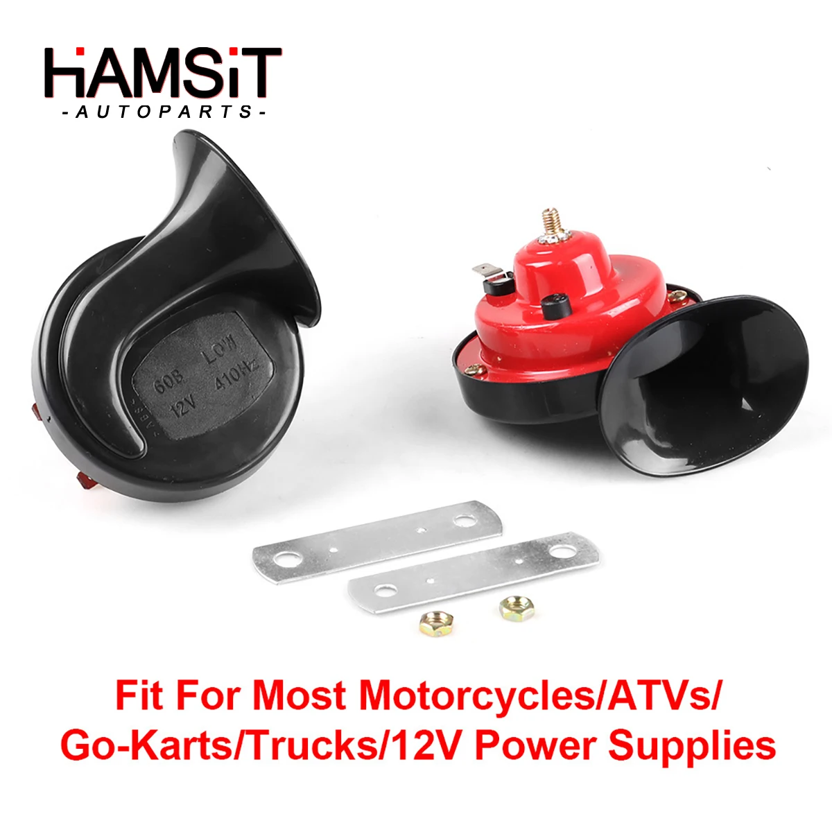 Hamsit 12V Snail Horn Universal Car Motorcycle ATVs Go-Karts Electric High-Bass Double-Tone Whistle Horn