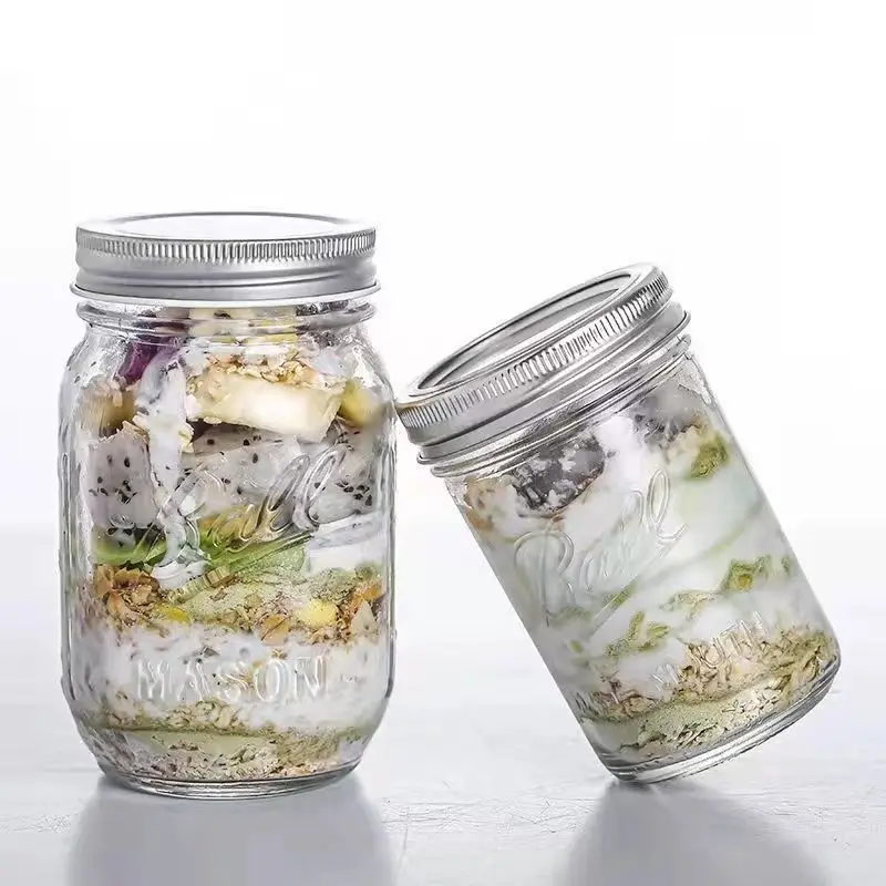 Pote de Vidro Mason com Boca Larga, Recipiente Selado Transparente, Estilo Americano, Copo para Overnight Oats, Tigela para I...