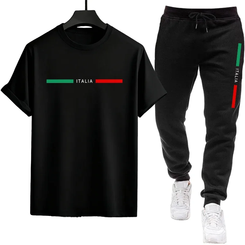 

Latest Mens Tracksuit Tee Joggers Urban Athletic Wear Italy Fashion Print T-shirts Male Spring Summer Indoor Outdoor Comfort Set