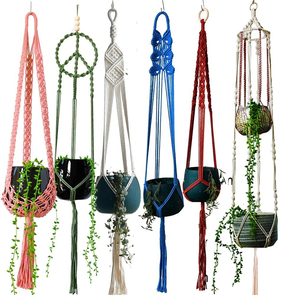 Hot sale handmade boho style macrame  plant pot holder indoor window flower pot hanger