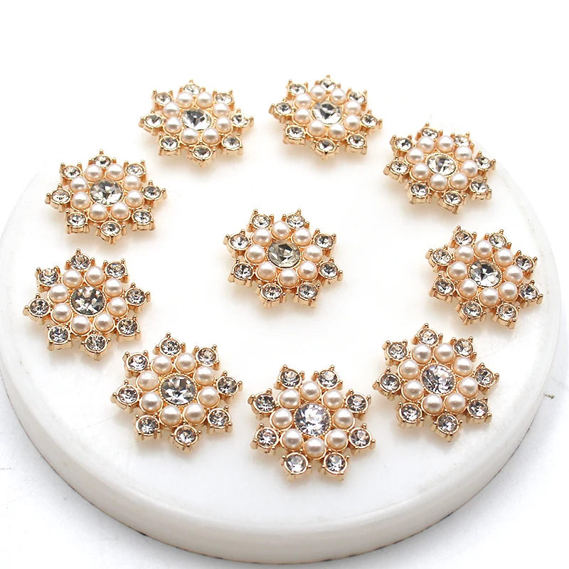 Fashion 10 Pieces 25mm Round Flower Alloy Shiny Rhinestone Pearls DIY Creative Clothing Bow Hair Accessories Jewelry Accessories