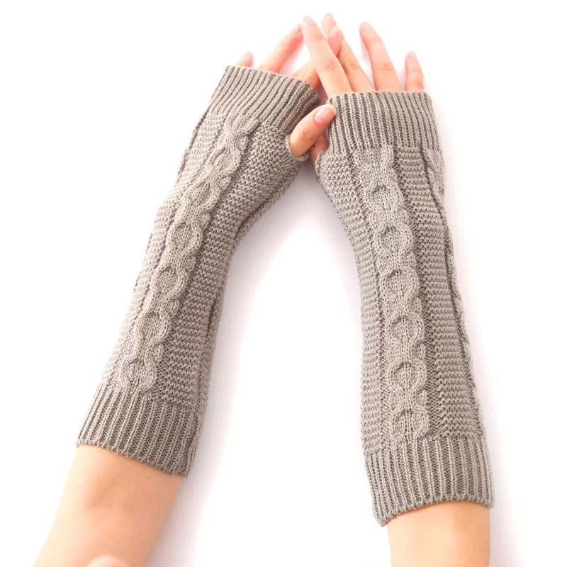 Warm Twist Knitted Gloves Women Fingerless Gloves Solid Color Autumn Winter Glove Crochet The Arm Cuff Short Arm Sleeve