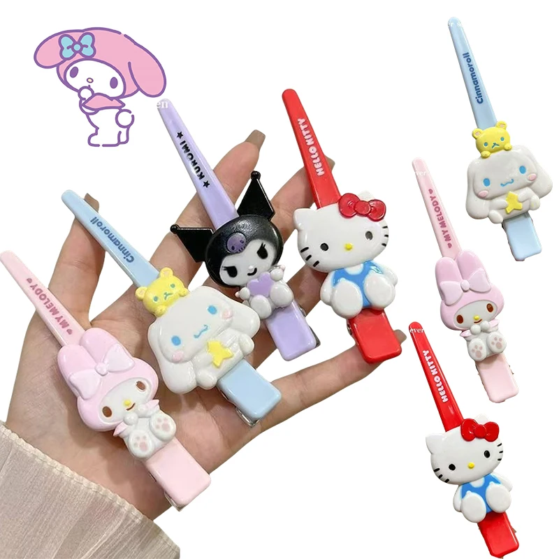 

Sanrio HelloKitty Kuromi Hairpin Headdress Side Clamp Girls Sweet Hair Accessories Anime Cute Girl's Bangs Hair Clips Girl Gift