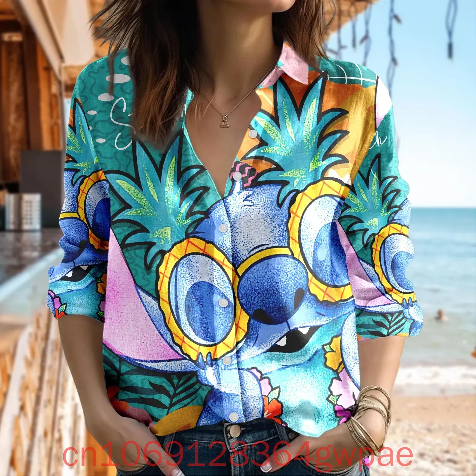 Disney Stitch Lilo เสื้อสตรีเสื้อลําลองเสื้อแขนยาวฤดูร้อน Stylish และ Elegant ผู้หญิงเสื้อ Tops