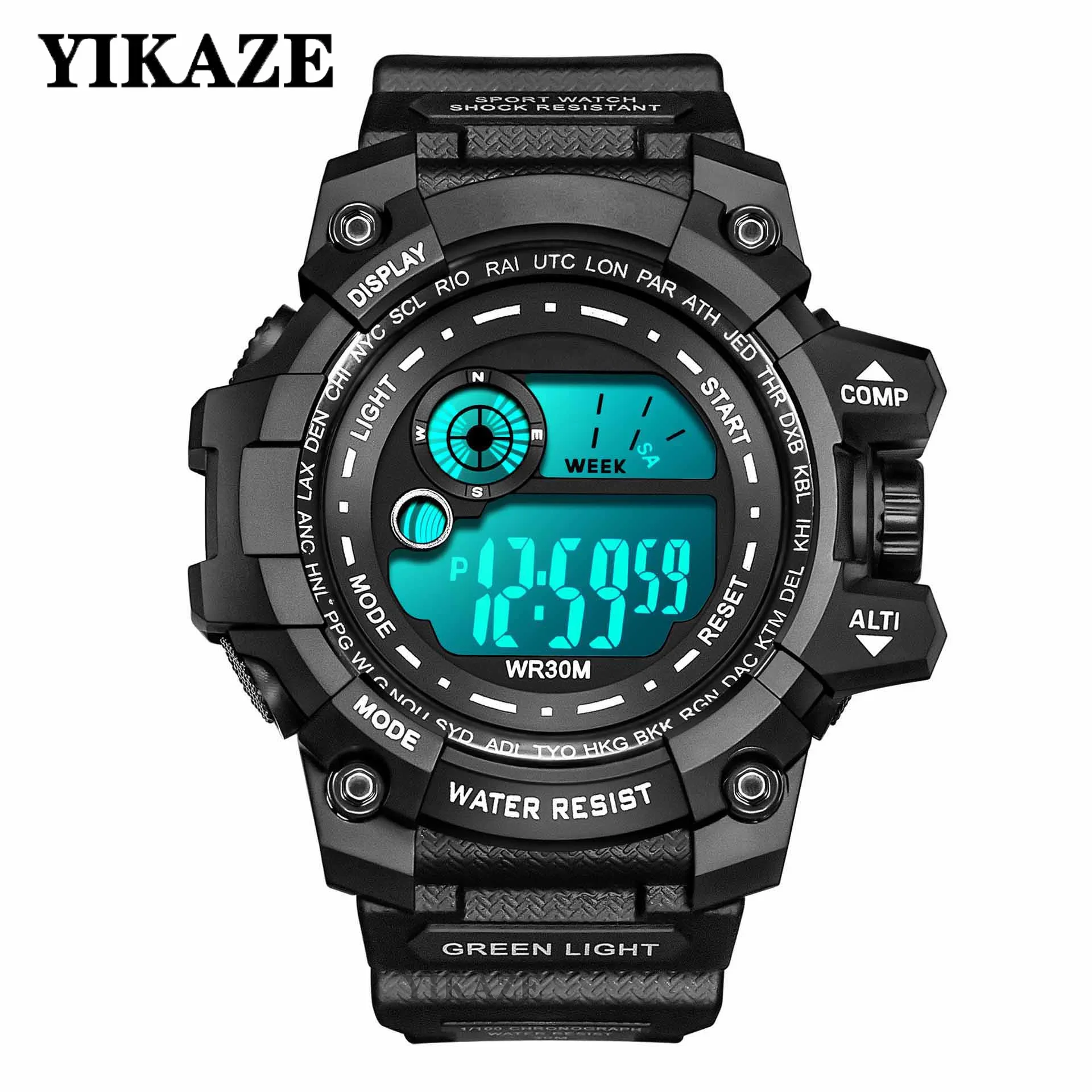 YIKAZE-Relógios Digitais LED Masculinos, Relógio Esportivo Impermeável, Relógio Militar do Exército, Relógio de Pulso Eletrônico para Homem, Data, Tamanho Grande, 50mm