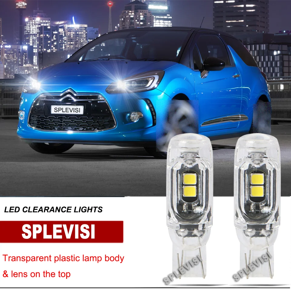 

2x T10 W5W LED Clearance Lamp Light Bulb Transparent plastic 360°illumination For Citroen C1 C2 C3/C3 Picasso C4 Coupe C5 C6 C8