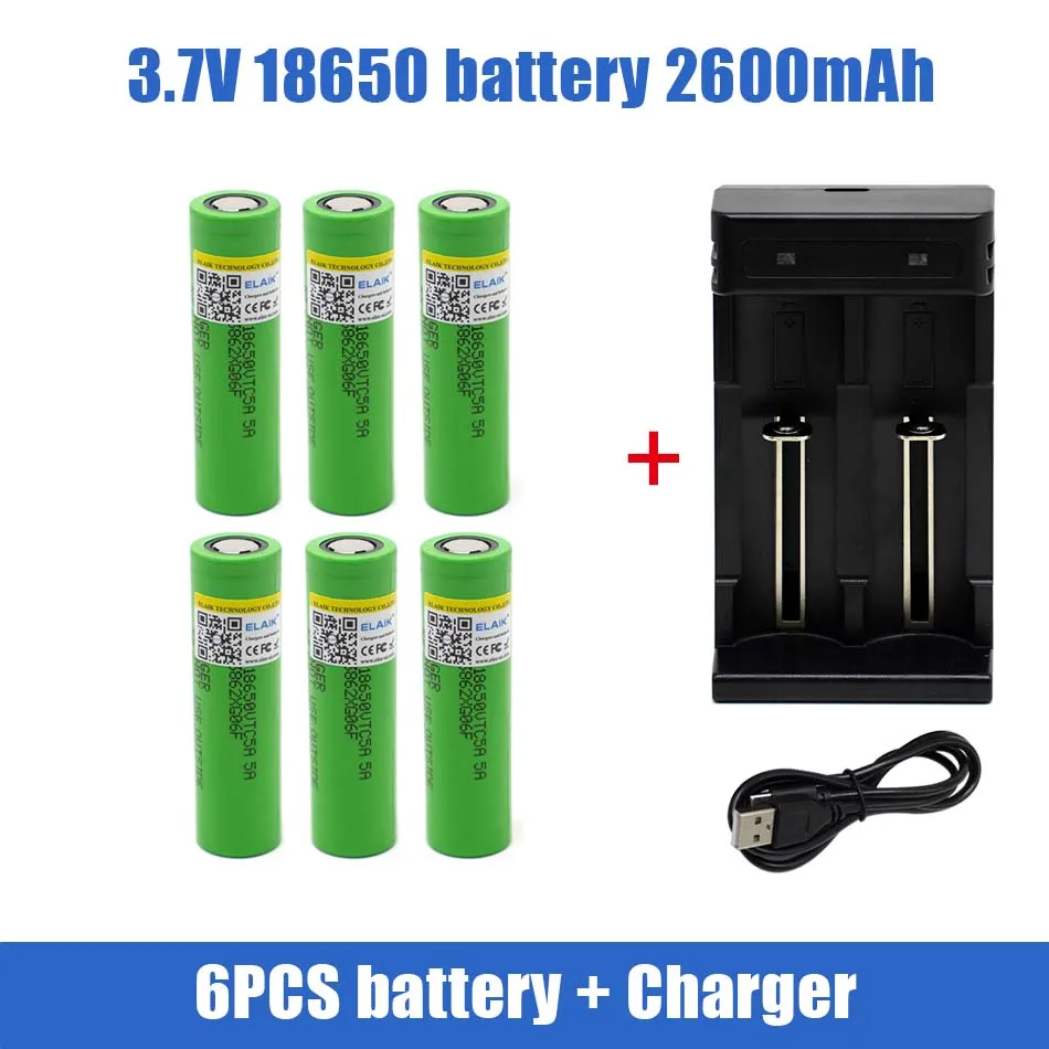 18650 Rechargeable lithium Battery 3.7V VTC5 2600mAh Stable performance high quality cell power battery,with usb charger