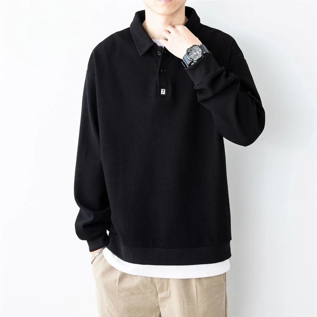 Unicolor Male Clothes Plain Black Harajuku Sweatshirts Fashion Japan Xl Original Tops One Piece High Brand Polo T Shirts for Men