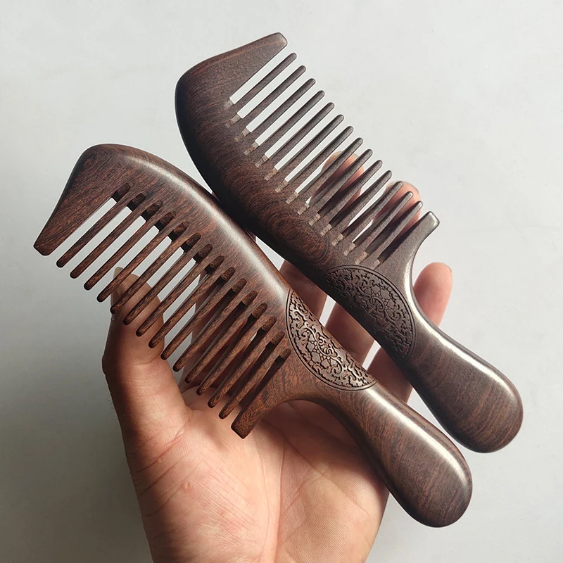 Natural Sandalwood Combs Solid Wood Carving Comb Anti-Static Beard Comb Handicraft Hair Styling Wide Tooth and Narrow Tooth Gift