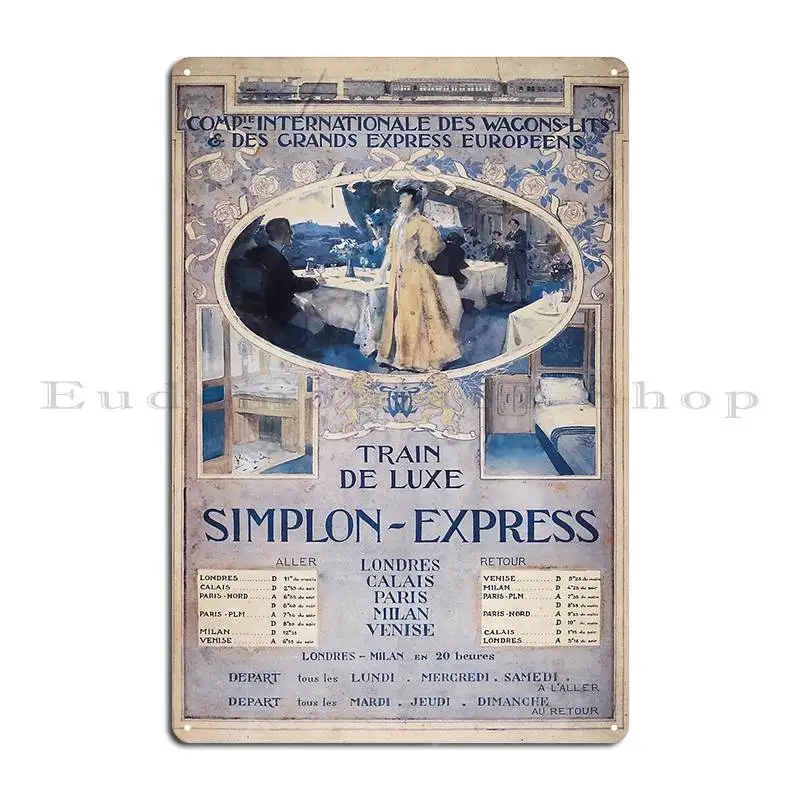 Orient Express Vintage Train Travel Print 1906 Simplon Orient Express Metal Plaque Poster Designer Club Garage Tin Sign Poster