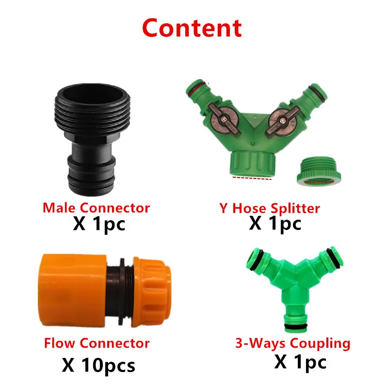 13pcs Connector Set 1pc Y Hose Splitter 1pc 3-Ways Coupling 10pcs Flow Connector 1pc Male Connector Garden Watering Connectors