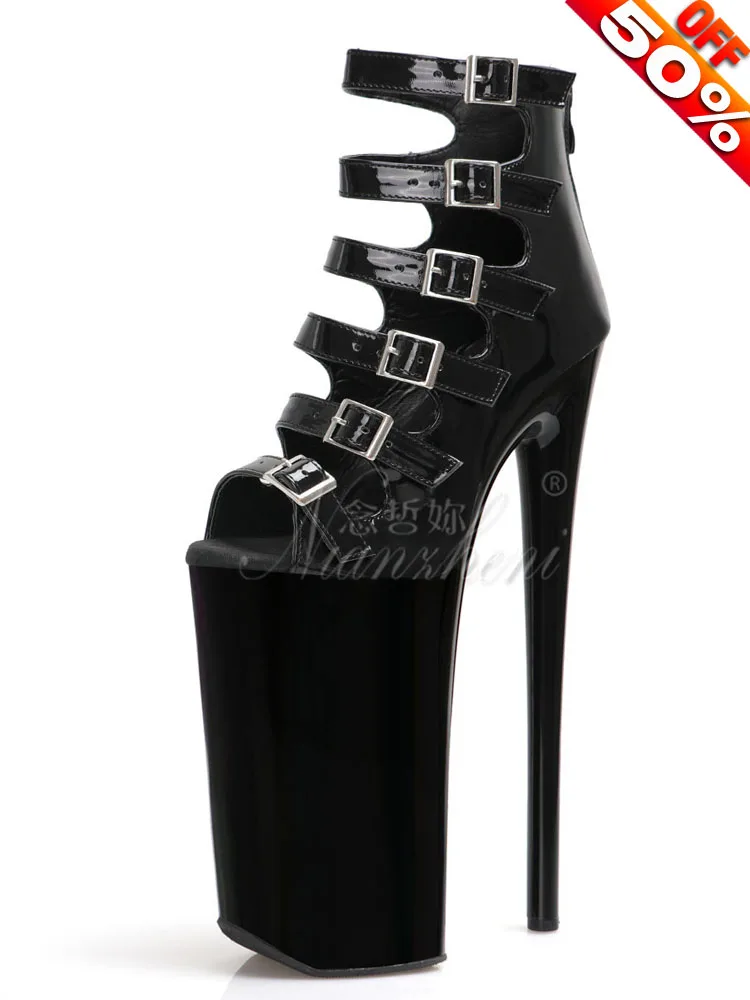

Ботильоны на платформе 26 см в готическом стиле для женщин, с пряжкой, ультравысокие каблуки, открытый носок, 10-дюймовые туфли для стриптиза и танцев на пилоне