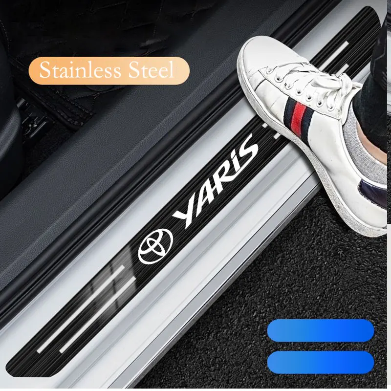 4pcs Car Stainless Door Sill Strip 3D Metal Brushed Threshold Protection Sticker For Toyota Yaris G3 XP130 XP150 G4 XP210 AC100