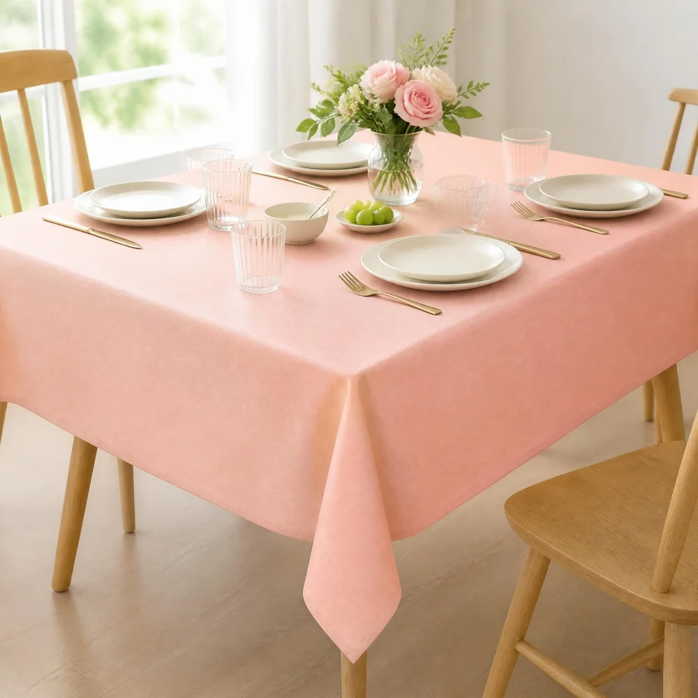 Gradient Pink Tablecloth, Plain Soft Fabric Rectangular Table Cover, Minimalist Decor Table Cloth for Wedding Birthday Party