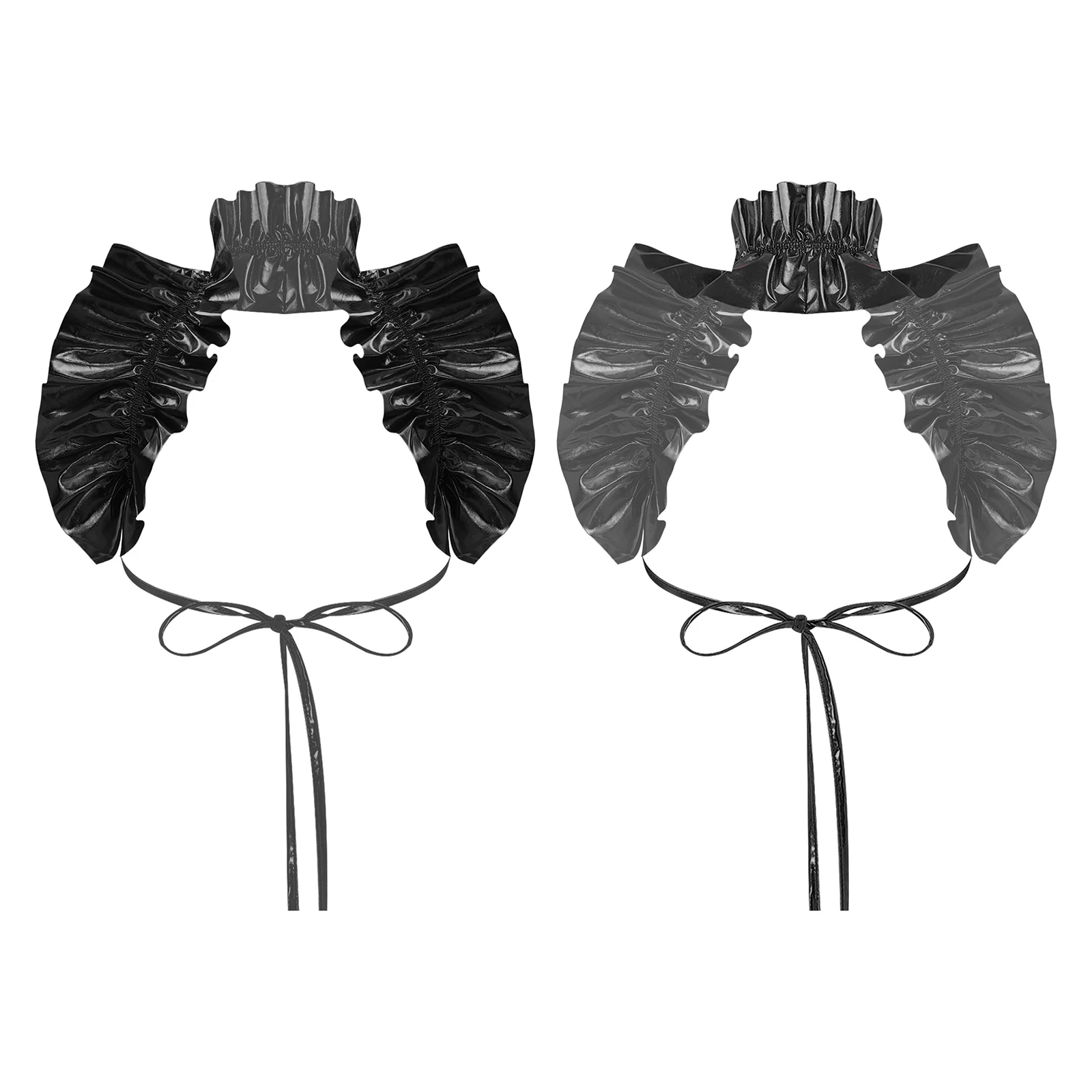 Halloween Cosplay Gothic Costume Witch Shawl Women Retro Renaissance Shrug Shoulder Wrap High Neck Metallic Shiny Ruffle Bolero