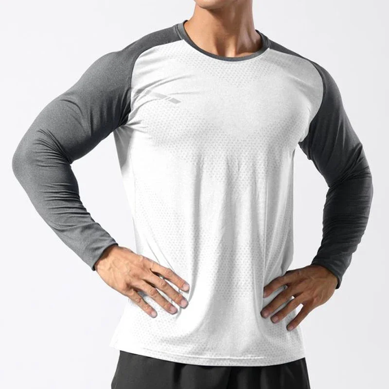 Men\'s Sport Long Sleeve Tops Quick Dry Fitness T-shirts Bodybuilding Gym Tees Casual Skinny Elastic Breathability Sportswear