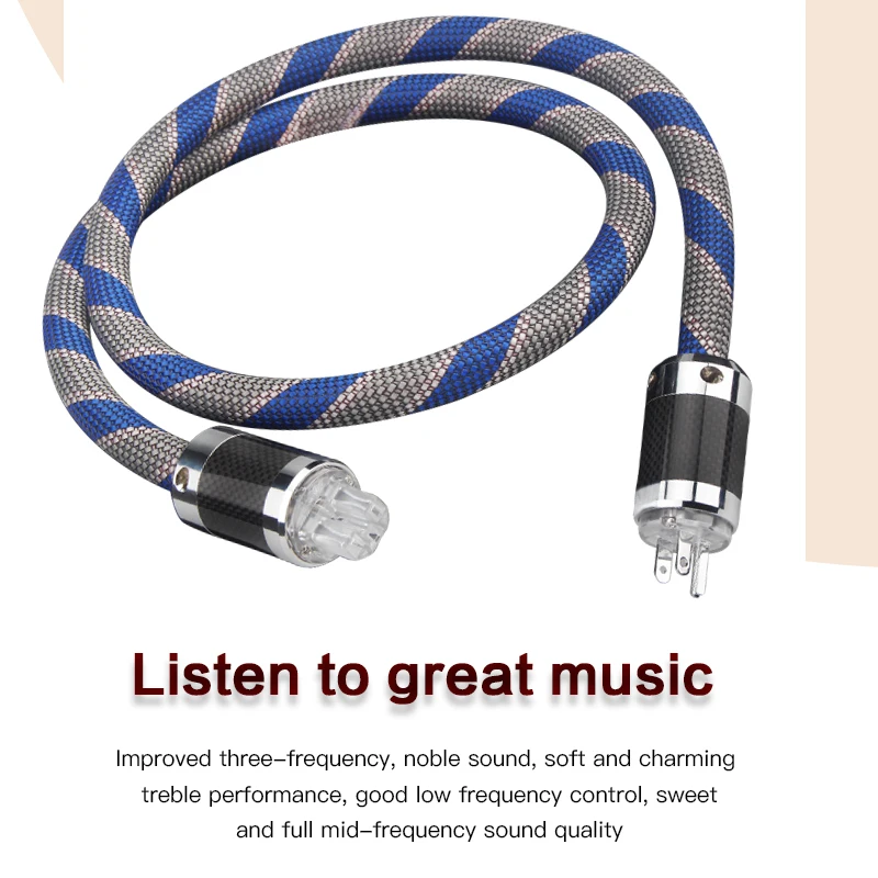 hifi 5N OCC Carbon Fiber US/EU Plug HIFI Audio Speaker Power Cable for Amplifier CD Player
