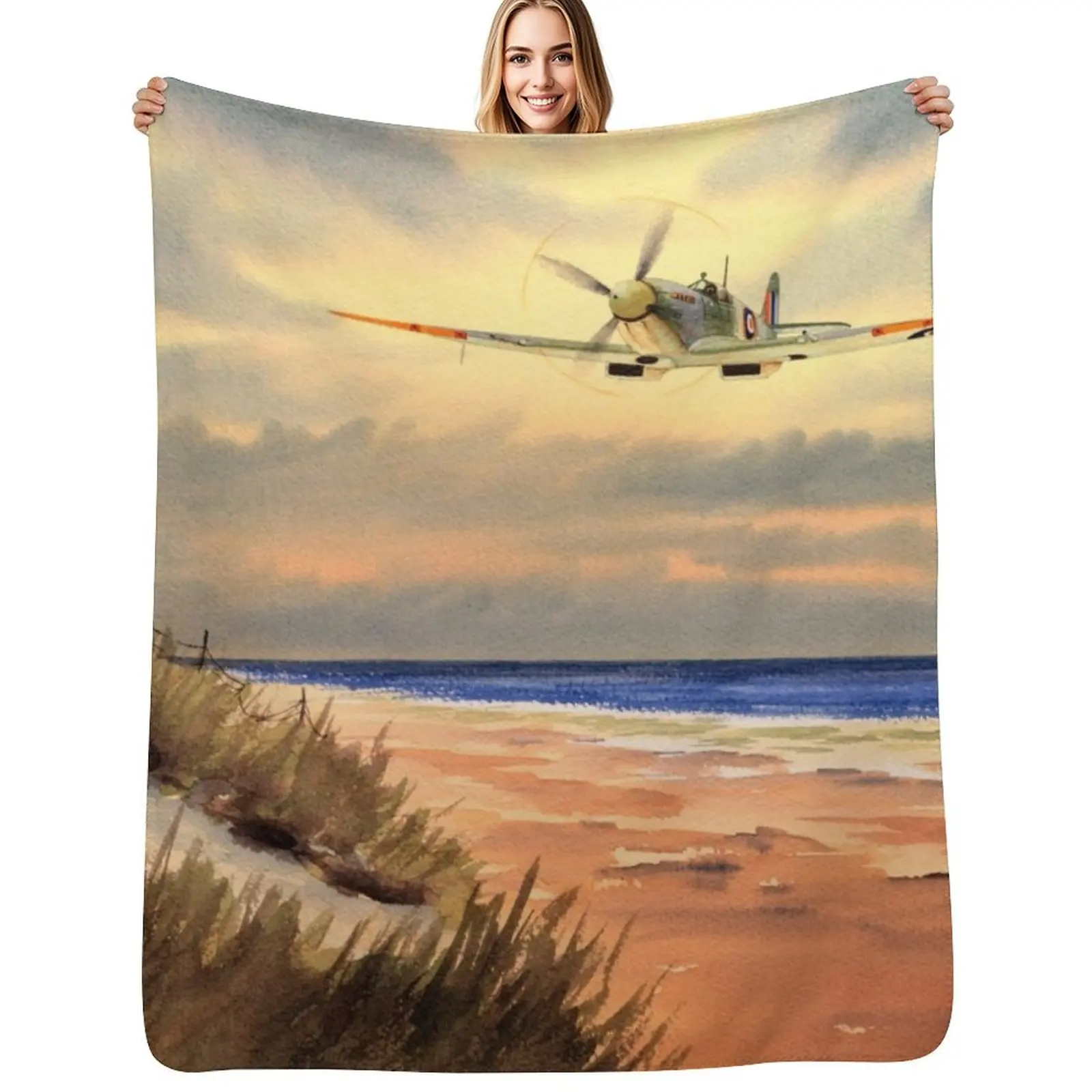 

Spitfire MK 9 Throw Blanket Soft Sherpa Fleece Warm Blanket for Winter
