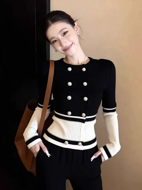 Kimutomo Korean Style Sweet Cool Color Block Knit Sweater Women Unique Designer Knit Top Autumn Winter