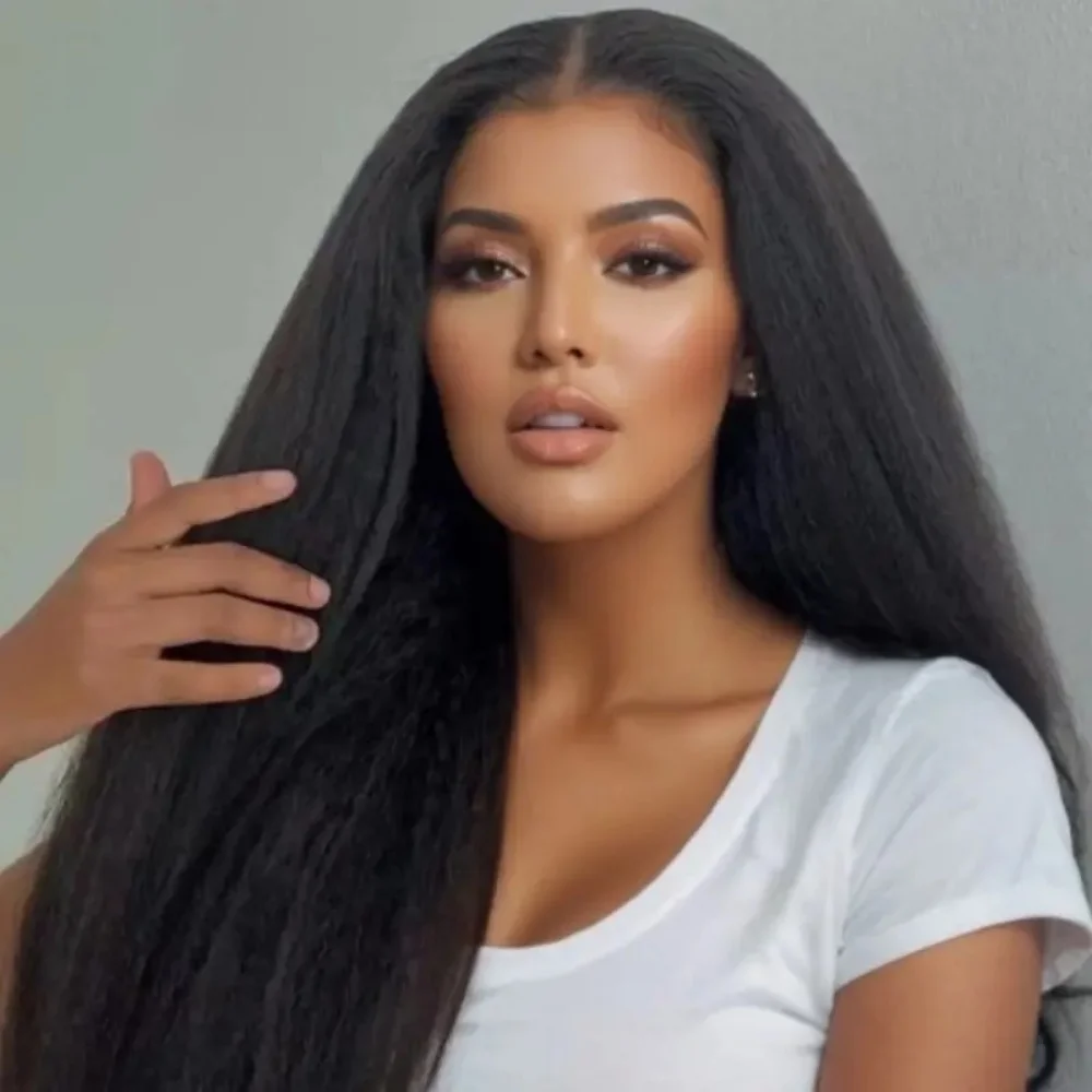 KinkyStraight парики фронта шнурка человеческие волосы натуральный цвет прозрачный предварительно выщипанный с детскими волосами 5 × 5220 плотность фронтальный парик для женщин