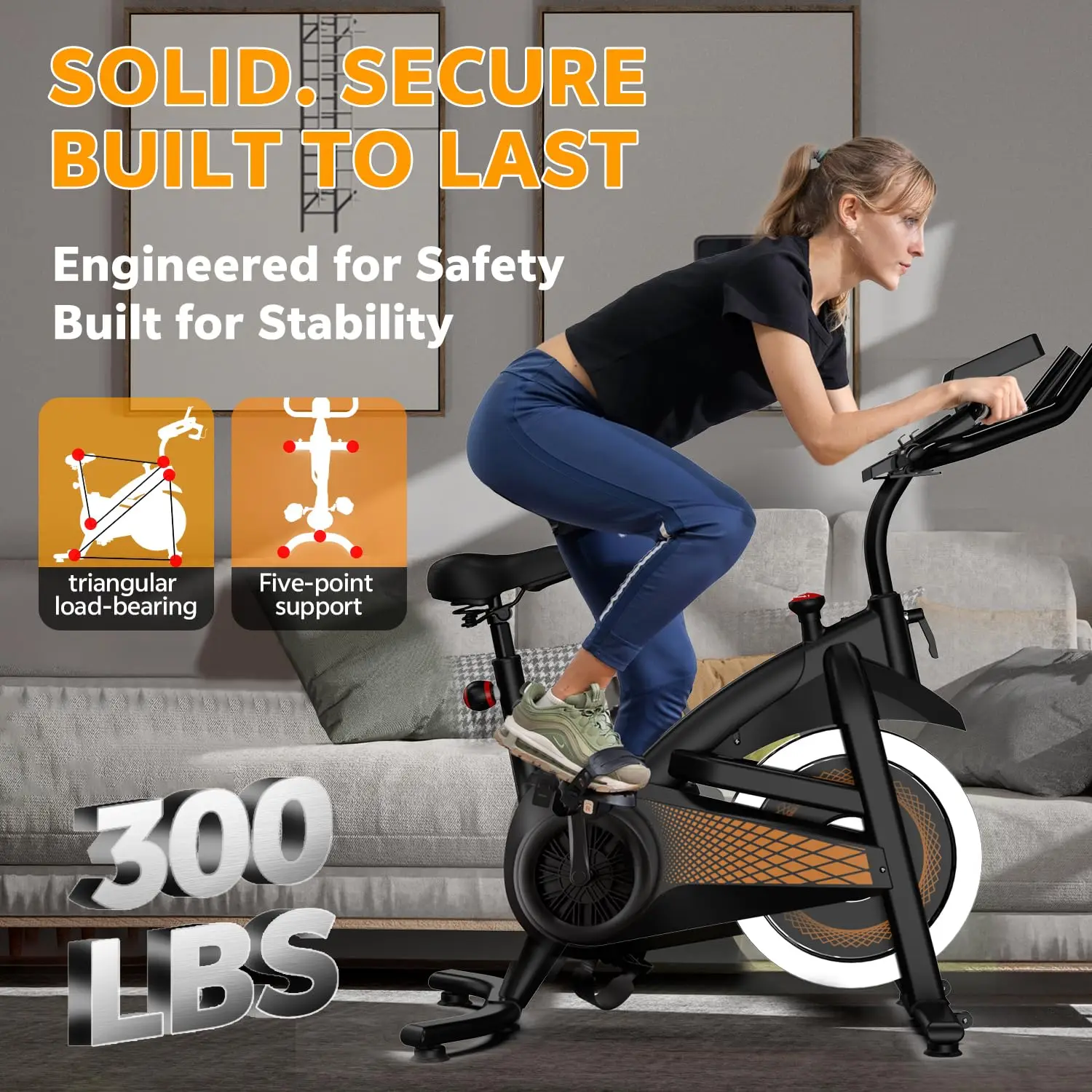 Exercise Bike with Bluetooth, Wool Felt Brake Pad Stationary Bike - 300lb Weight Capacity Quiet Belt Drive Indoor