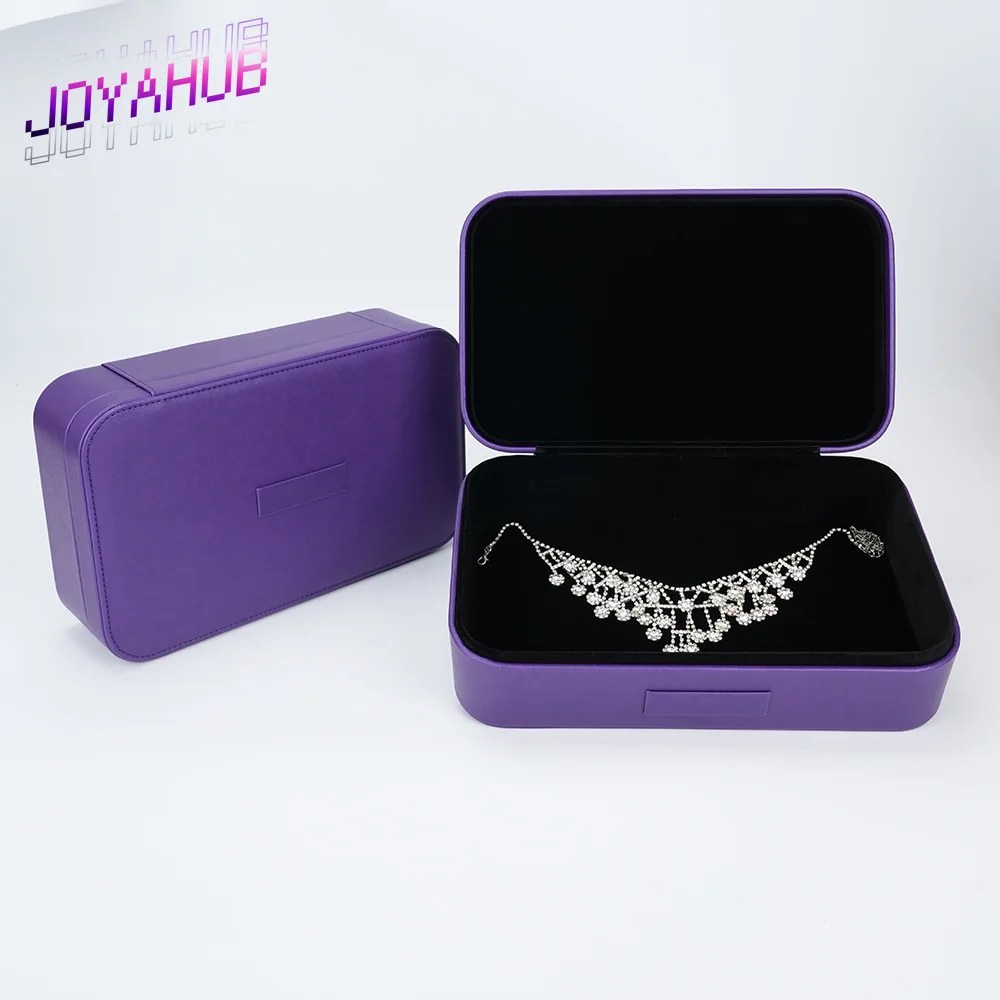 Customized LOGO Purple Jewelry Box PU Leather Simple Flip Up Jewelry Necklace Pendant Case Large Capacity Dustproof Makeup Box