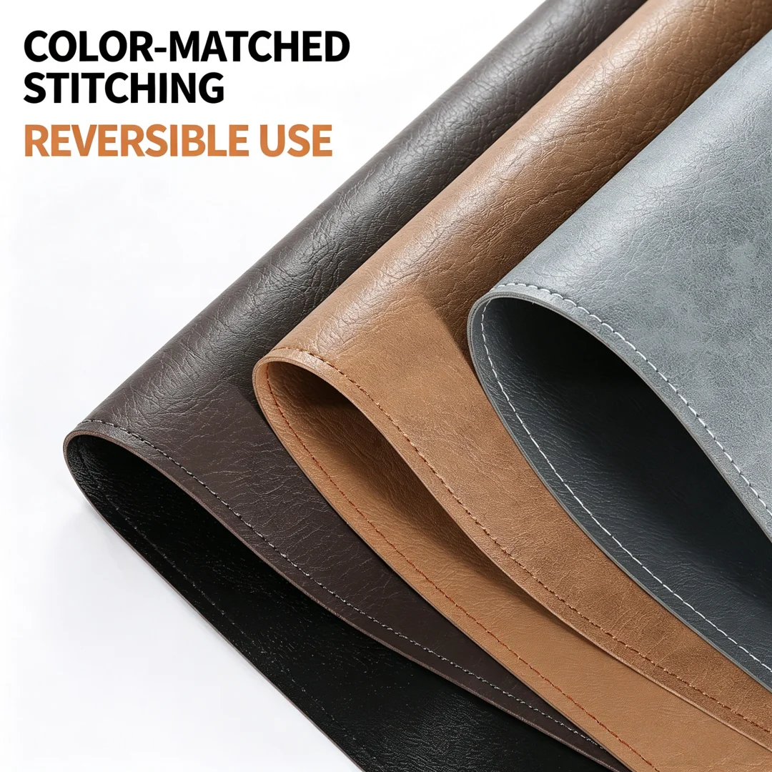 Double-sided Two-tone PU Desk Mat, Reversible Waterproof Oil-proof Leather Pad for Laptop & Mouse