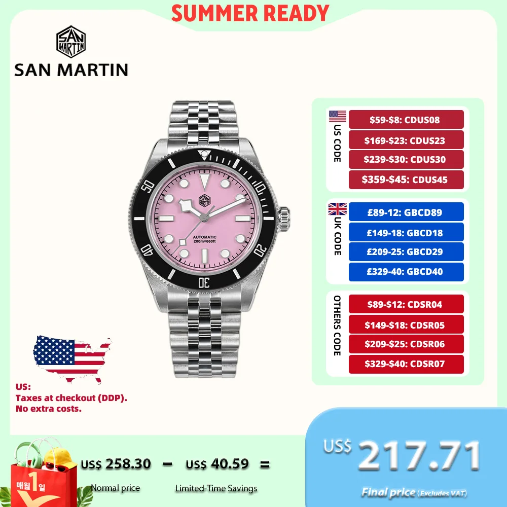 San Martin 40mm Enamel Dial NH35 Automatic Watch Men Brown Bezel Luxury Snowflake BGW-X1 Sapphire Dive SN0128