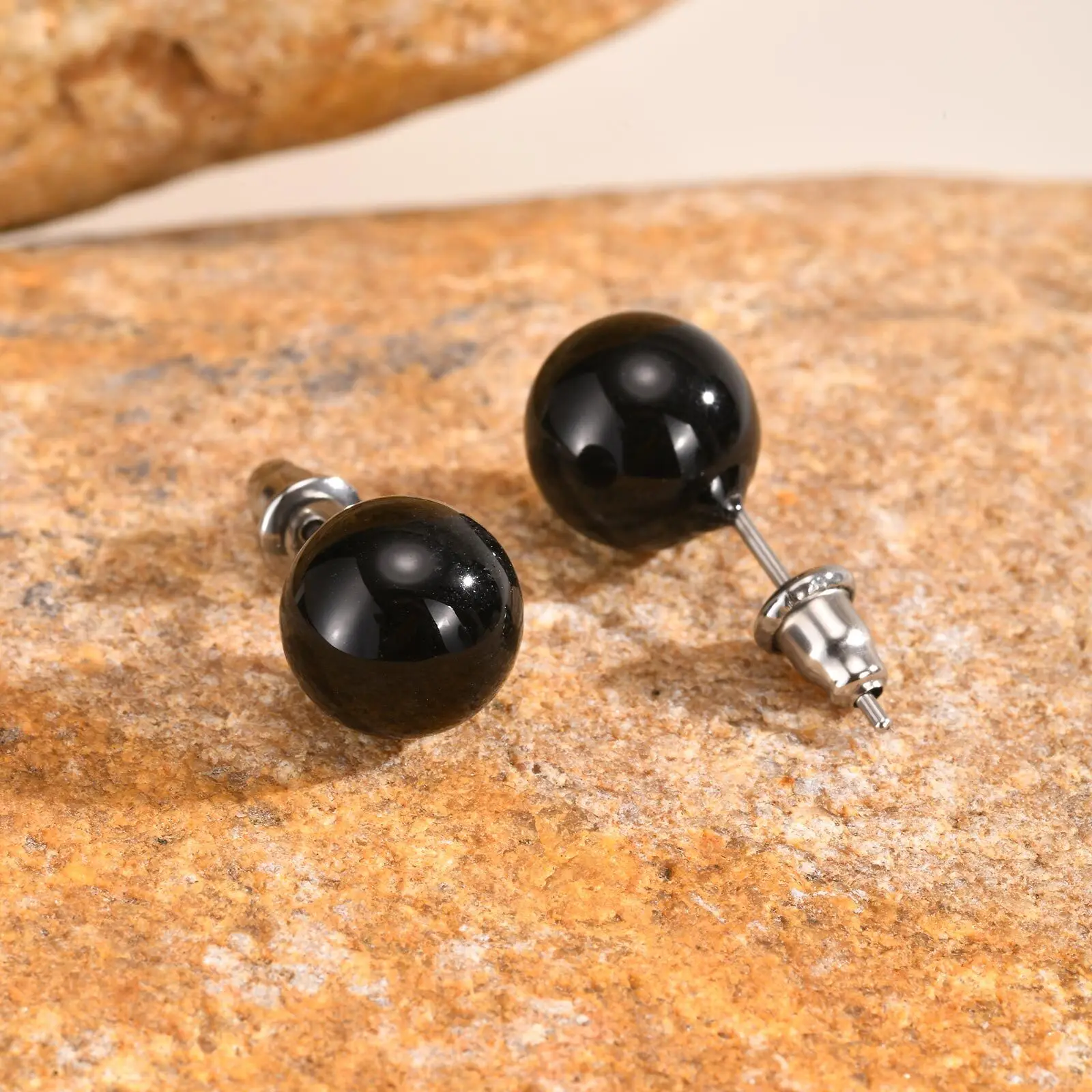 

Black Round Stud Earrings For Women, Stainless Steel Ball Shape Ear Pins, Party Birthday Earring Jewelry Gifts