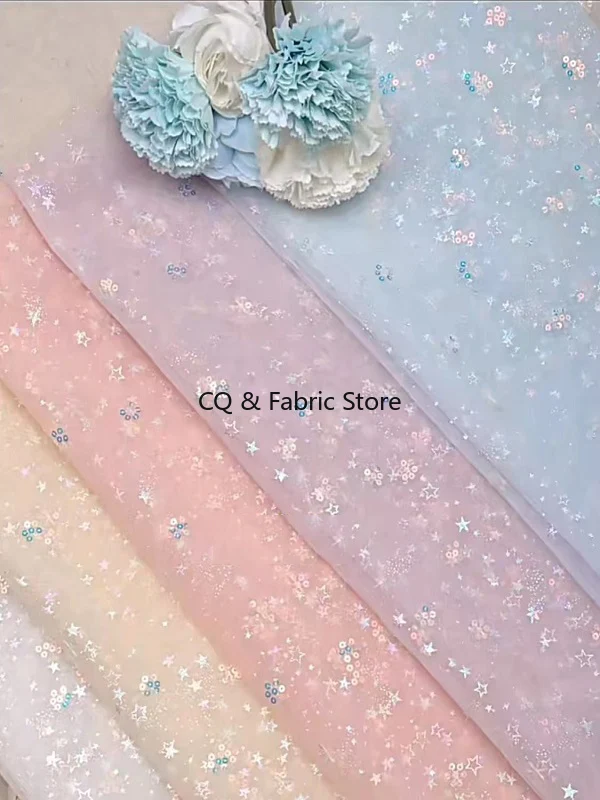2 yard Lolita Abbigliamento per bambini Tessuto di pizzo ricamato fai-da-te Tessuto di design con perline a rete di fiori fantasia