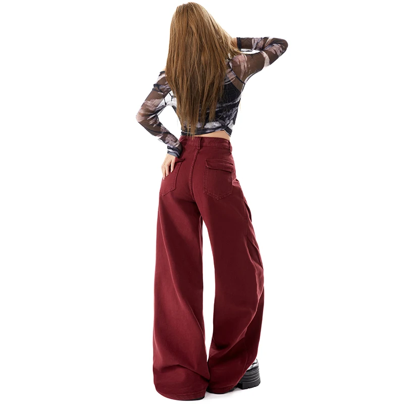 Y2k-Jeans für Damen, Vintage-Stil, Baggy-Fleece-gefüttert, Denim-Hose, weites Bein, Streetwear, Mode, trendig, lässig, Komfort