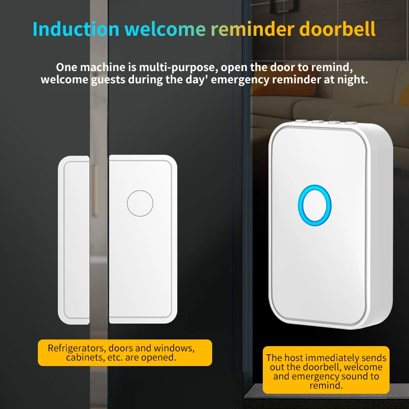 CACAZI wireless door buzzer 918 feet /280 meters range 52 melody alarm windows C58 home security magnetic sensor store alarm