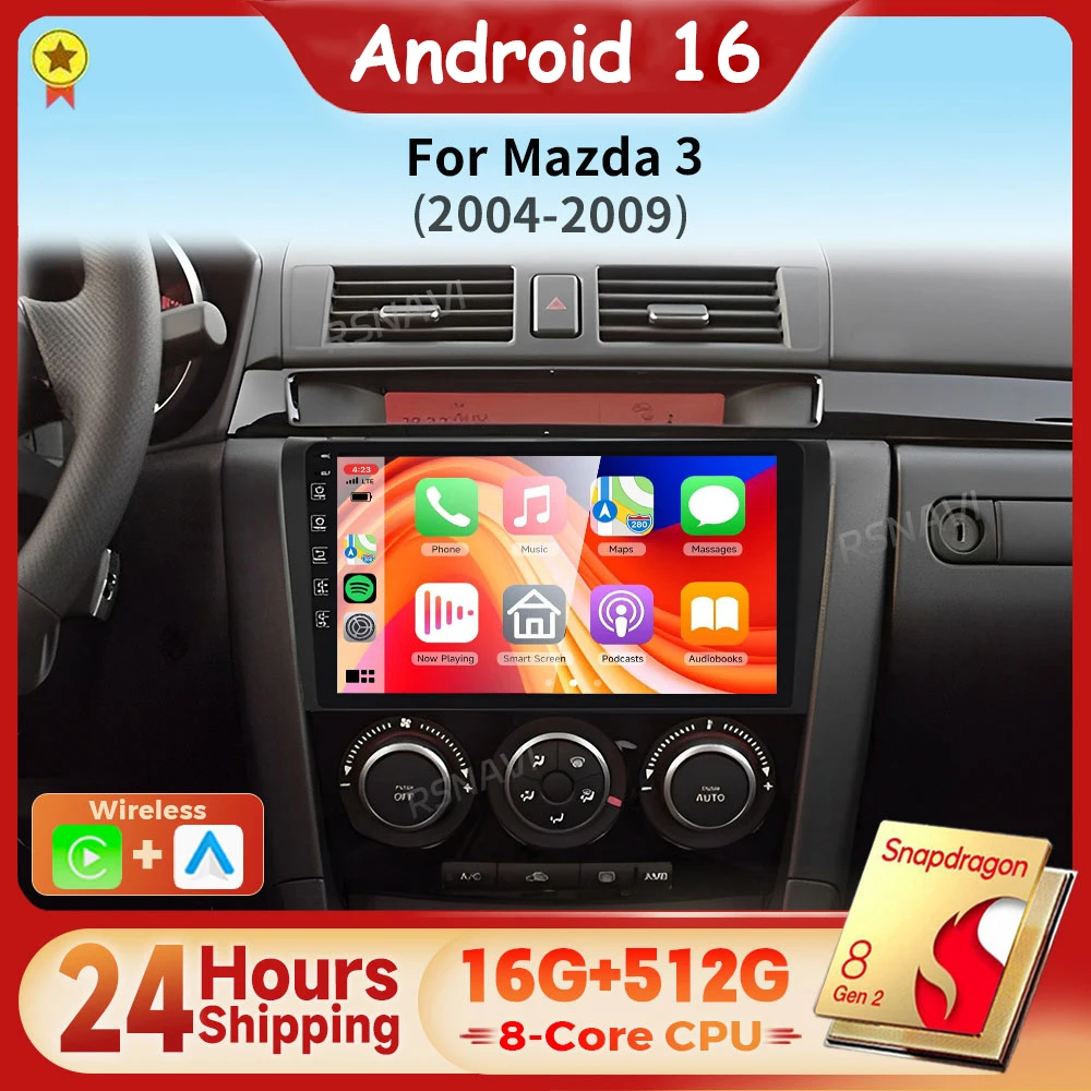 Android 16 Qualcomm Carplay Car Radio Multimedia Player For Mazda 3 BK Maxx Axel 2004 - 2013 Navigation Autoradio GPS Snapdragon