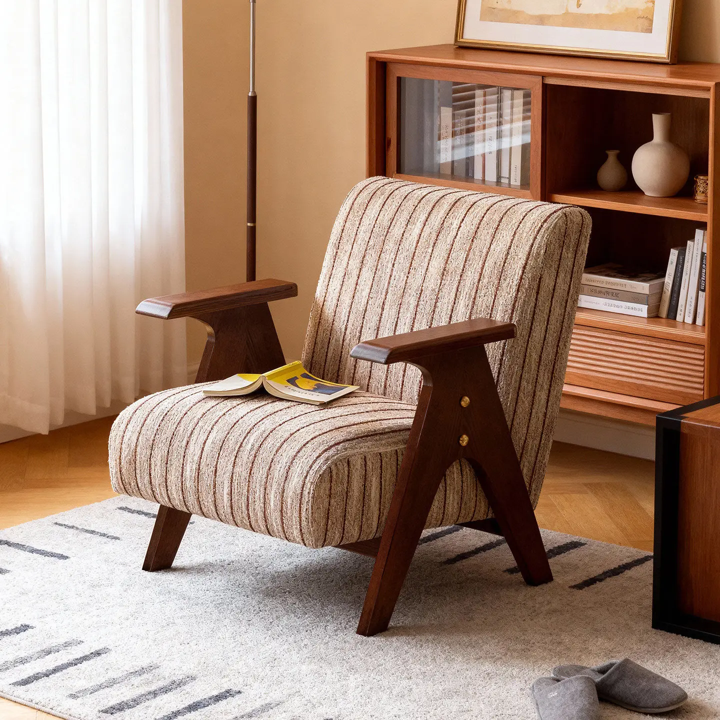 HYS solid wood living room antique single chair household balcony leisure bed and breakfast back sofa