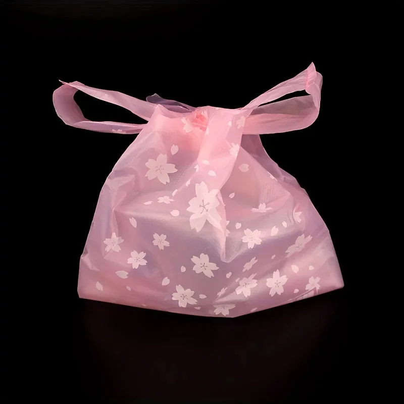 100pcs Plastic Packaging Bag Portable Household Pink Cherry Blossom Pattern Bag Gift Bag Plastic Packaging Vest Storage Bags