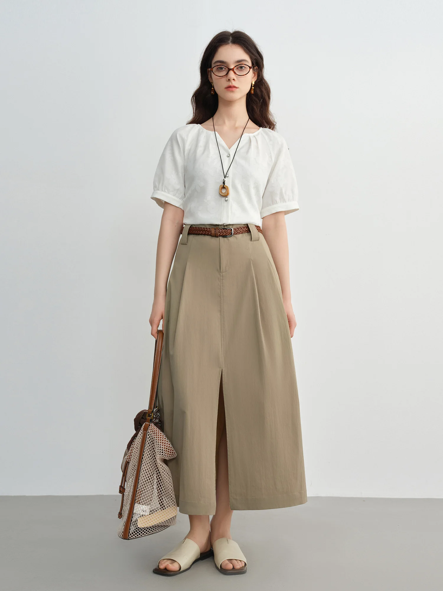 DUSHU 2025 Chemise d'été à manches raglan pour femme – Haut minimaliste à col en V avec mélange de coton respirant pour le bureau et le style chic