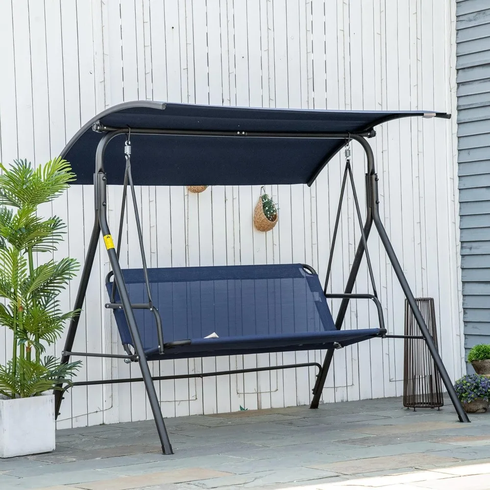 

3-Person Porch Swing with Stand, Outdoor Swing for Patio Porch with Adjustable Tilt Canopy and Comfortable Swing Bench